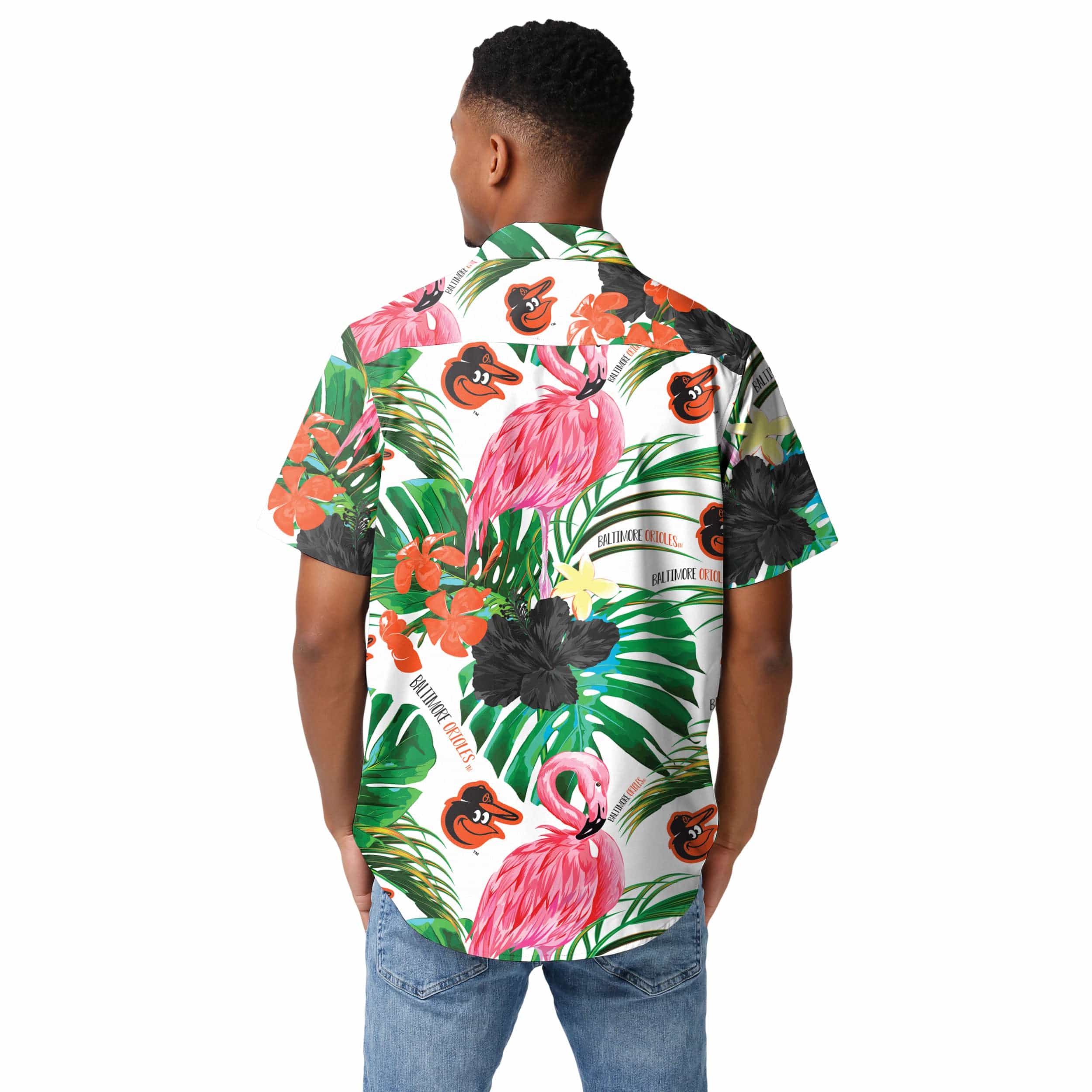Baltimore Orioles MLB Mens Flamingo Button Up Shirt - Image 3
