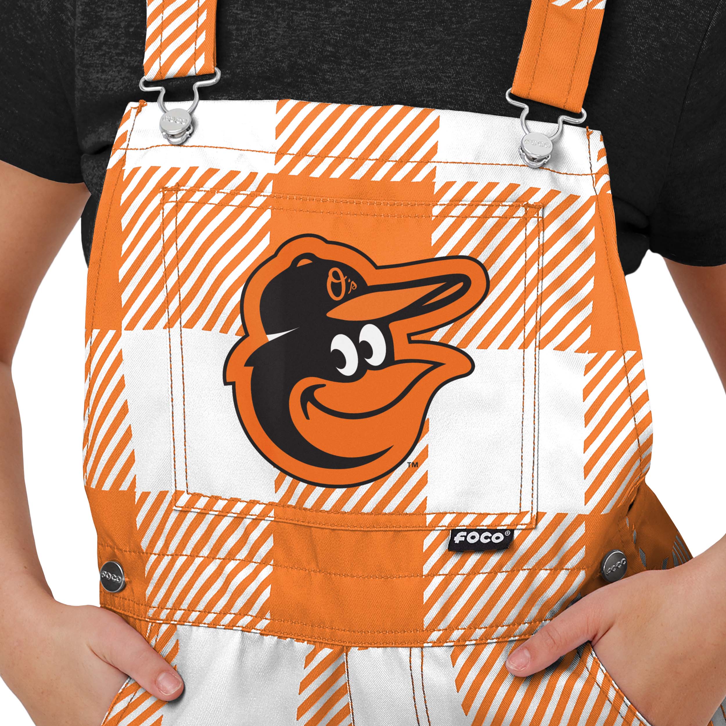 Baltimore Orioles MLB Womens Plaid Bib Shortalls - Image 3